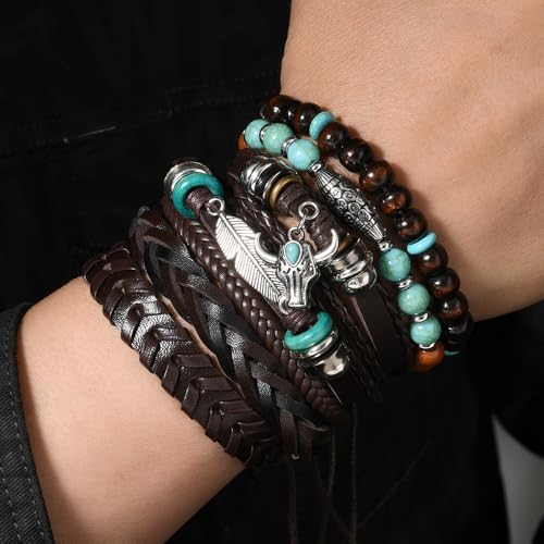 LOTSOF Western Turquoise Beaded Bracelet, Chic Stack Beaded Western Style for Country Concerts, Cowgirl Outfits & Boho Jewelry - color: Cow Head Feather