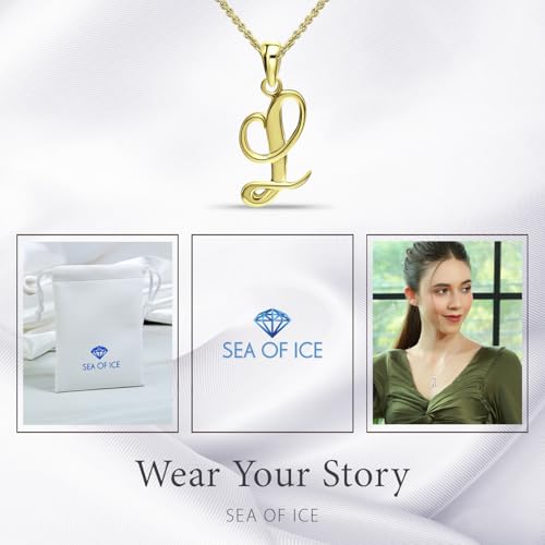 SEA OF ICE Letter Initial Necklace, Alphabet Letter Pendant Necklace, Sterling Silver, Gold, Rose Gold Necklace for Women, Elegant Initial Necklaces, Personalized Custom Women's Necklaces - color: Yellow Gold - L