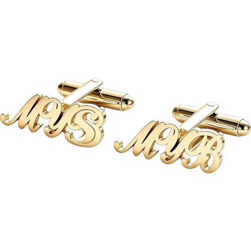 Custom Men’s Cufflinks - Personalized Cuff Links Initials/Names/Dates - 18K Gold Plated 304 Stainless Steel - Ideal Father’s Day & Christmas Gift for Men - style: Style 5
