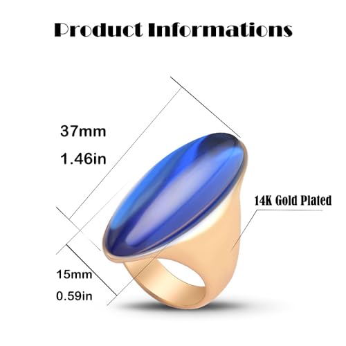 HAIXIAN Exaggerated Gemstone Ring,Big 14K Gold Plated Eye Shape Stone Chunky Statement Ring,Cocktail Party Ring Jewelry Gift for Women - color: A05_Blue