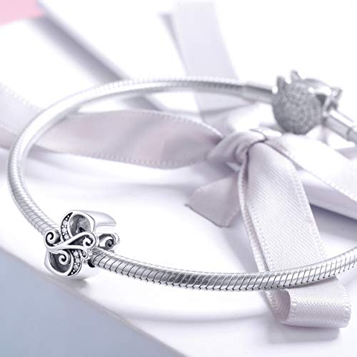 BISAER 925 Sterling Silver Initial Letter A-Z Charms for Bracelets Alphabet Beads Charm Jewelry Gifts - color: Letter S