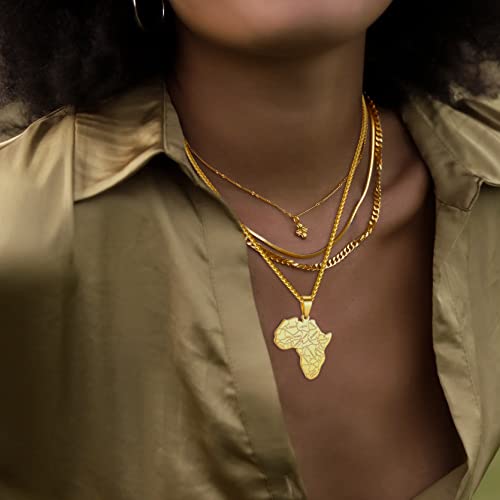 GOLDCHIC JEWELRY Africa Map Necklace for Men, Stainless Steel African Tribal/Egyptian Eye of Horus/I LOVE AFRICA/Elephant Map Hiphop Jewelry Unisex with 22'+2'Adjustable Chain - color: Africa Map - Gold, style: Personalised Engraving