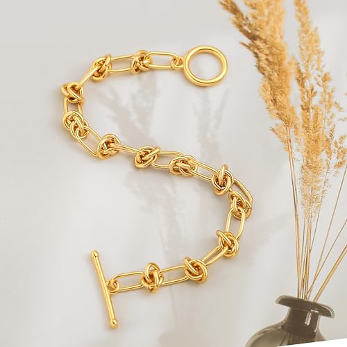 PEARLADA 18k Gold Plated Chain Layerd Bracelet Coin Charm Toggle Bracelet Trendy Cubic Zirconia Jewelry - color: Knot