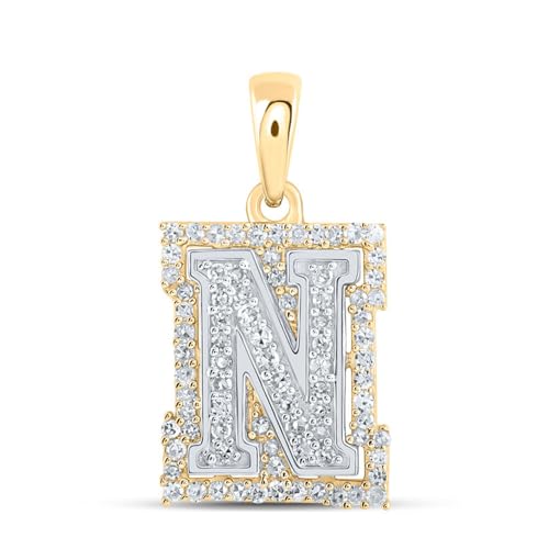 Sonia Jewels Solid 10K Yellow and White Gold Two Tone Real Natural Diamond Womens A-Z Initial Letter Pendant Charm for Necklaces 1/6 Carat (.17 Cttw) - style: N - 10k White and Yellow Gold