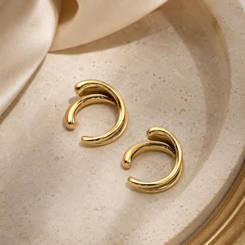 Flower Ear Cuff Set for Women Non Piercing Cartilage Earrings Clip On Wrap Cuffs Stackable Jewelry Gifts - color: B1:gold chunky ear cuff