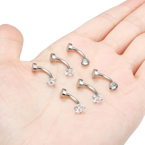 Vsnnsns 14G Floating Belly Button Ring Piercing Jewelry 316L Stainless Surgical Steel Round Heart Cubic Zirconia Navel Rings Belly Button Ring Piercing Jewelry for Women 14 Gauge Hypoallergenic - color: Silver-10MM Bar-Clear CZ
