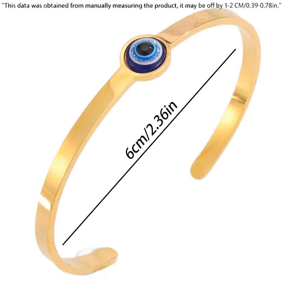 Gold Evil Eye Bangle Bracelet for Women, Stainless Steel Open Cuff, Everyday Spiritual Jewelry