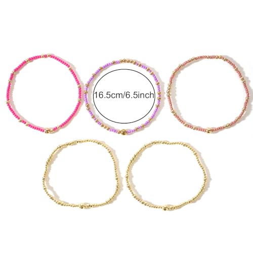 Stack Small Seed Bead Bracelets Set for Women, Boho Handmade Colorful Stretch Accessories Jewelry, Summer Beach Daily Wear Holiday Friendship Gift - color: Purple