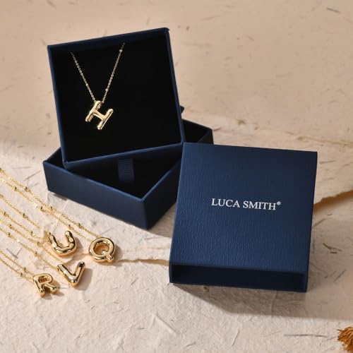LUCA SMITH 2-Piece Initial Necklaces for Women, Dainty Balloon Bubble A-Z Letter Necklace Set, Name Letter Alphabet Pendant Layered Choker Necklaces Personalized Jewelry Gift - color: Gold bubble letter necklace, style: Initial Set-N