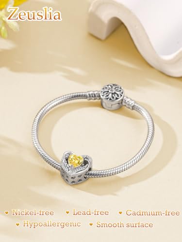 Heart Birthstone Charms for Bracelets, 925 Sterling Silver Women Bead Charms for Charm Bracelets Necklace, Mother's Day Birthday Anniversary Jewelry Gifts for Wife Mom Grandma Daughter - style: Bead - Nov - Citrine
