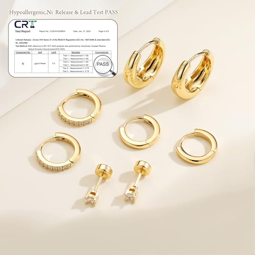 M MOOHAM Gold Hoop Earrings for Women Girls, Hypoallergenic Earring Stacks | Dainty 14K Real Gold Plated Earring Set for Sensitive Ears, Waterproof Non-Tarnish, Lightweight & Comfy, Jewelry Gifts - color: 14K Gold Plated
