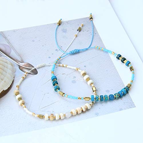 KELITCH Crystal Agate Friendship Bracelet Handmade Seed Beads Adjustable Bracelets for Women - color: Blue 15B