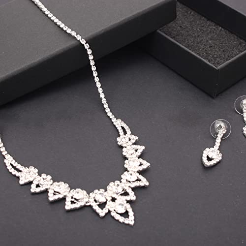 Silver Plated Elegant Necklace Earrings Bride Bridesmaid Jewelry Sets for Wedding Prom Crystal Jewelry Set for Women Costume Accessories - color: 04-Silver Plated