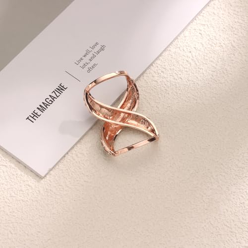 Rhinestone Infinity Silk Scarf Ring Brooch for Women Fashion Crystal X Chain Shawl Scarves Buckle Clip Brooches Dainty Dress Accessories Wedding Birthday Jewelry Gift - color: Rose Gold