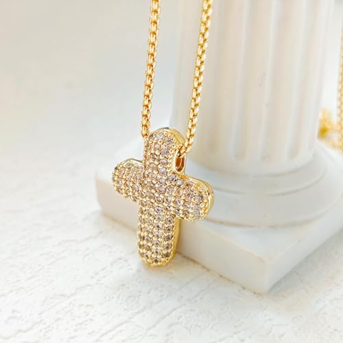 Airmb Cross Necklace for Women Gold/Silver Plated Layered Dainty Cross Chain Trendy Choker Satellite Charm Small Crucifix Pendant Gold/Silver Necklace Stackable Hypoallergenic Delicate Gift for Women - color: Gold-Medium Bubble Cross