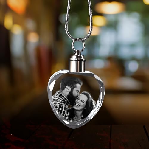 Farfume Personalized Photo Necklace for Women/Men, Memorial Jewelry Gifts | Holds 2 Pictures Pendant, Custom Engraved Text, Beautiful Locket for Girls, Durable Stainless Steel, Mothers Day Gifts - color: Crystal Heart Necklace