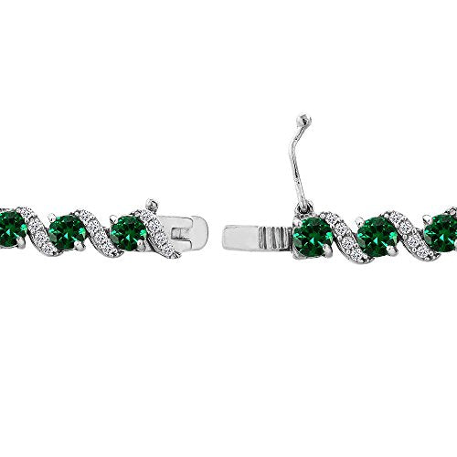 B. BRILLIANT Sterling Silver Genuine, Created or Simulated Gemstone Round S Design Tennis Bracelet for Women - color: Simulated Emerald - Sterling Silver