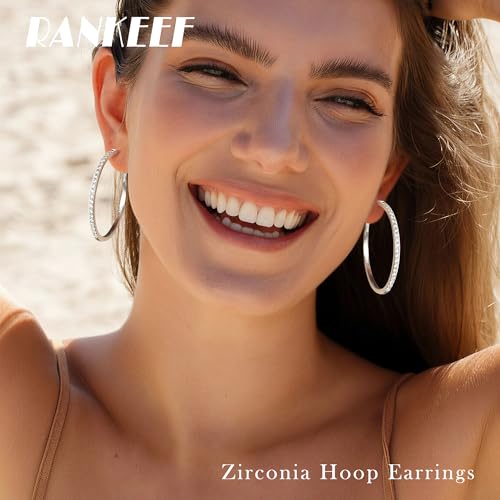 RANKEEF Gold/Silver Hoops Earrings For Women Hypoallergenic | S925 Silver Hoop Earings Lightweight Gold Hoops Gold Rhinestone Earring With Cubic Zirconia 20/30/40mm - color: Silver-40mm