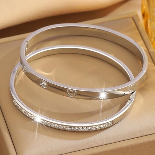 Camhanno Gold Bangles for Women - Stainless Steel Love & Friendship Bracelet Set with Gift Box | Daily Wear & Party Jewelry - color: silver