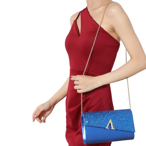 YYW 4 Pieces Women Evening Handbags Clutch Purse Bag with Rhinestone Crystal Jewelry Set for Wedding Party - color: royal blue