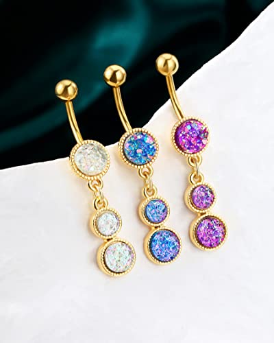 Dangle Belly Button Rings Gold Belly Button Ring Dangling 14G 10MM Sparkly Gold Belly Navel Piercing Jewelry 316L Stainless Steel - color: Blue
