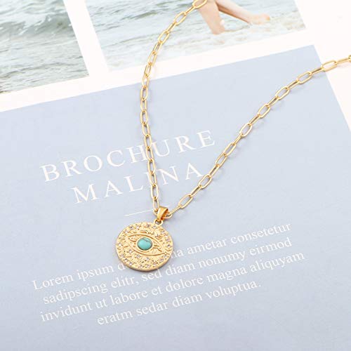 Aobei Pearl 18K Gold Plated Moon Star Lion Evil Eye Love Heart Cross Pendant Necklace Medallion Paperclip Chian Choker Layering Jewery for Women - color: 18K Gold Plated Evil Eye