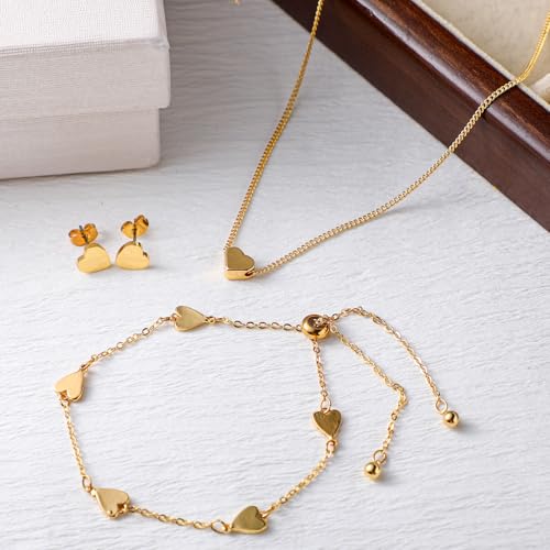 3 Pcs Heart Bow Snow Jewelry Set | Heart Necklace with Bracelet Earring, Snow Jewelry Set for Women, Bow Charms Toggle Gifts - color: Gold, style: Heart