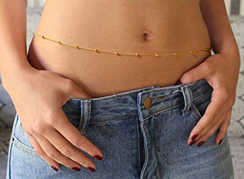 Adjustable 18k Gold Plated Waist Chain, Beach Bikini Body Chain, Handmade Boho Belly Chain - color: Golden