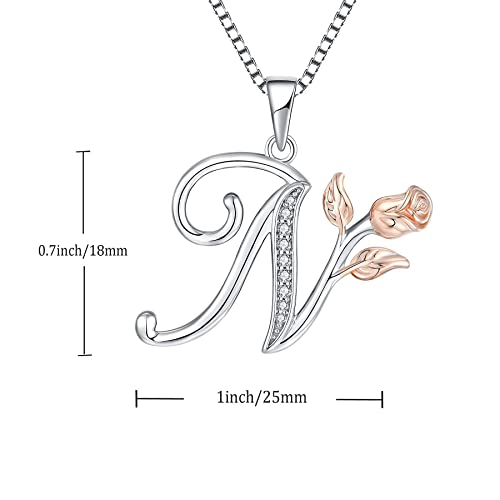 STARCHENIE Initial Necklace for Women Sterling Silver Letters 26 Alphabet Pendant Rose Flower Jewelry Gifts for Family Sisters Friend - color: N