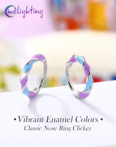 Melighting 20G Twist Nose Ring Hoop Stainless Steel 316L Piercing Jewelry | 7/8 mm Nose Piercing Jewelry, Cute Hinged Segment Clicker Lobe Helix Daith Cartilage Earring for Women - color: Steel PBL, size: 20g8mm