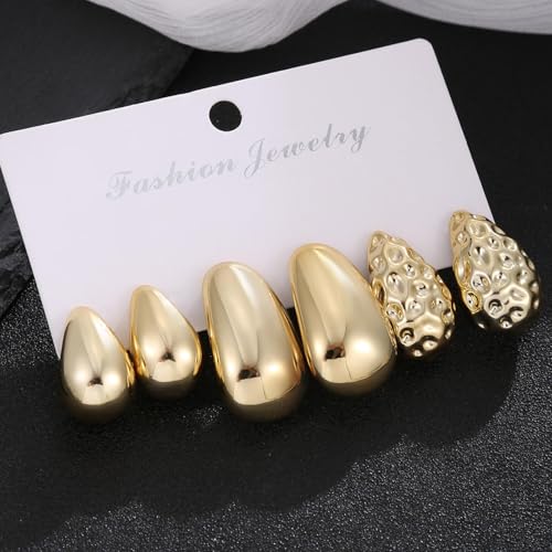9 Pairs Women's Hypoallergenic Thick Gold Drop Earrings, Fashion Thick Gold-Plated Hoop Earrings Set, Lightweight Jewelry