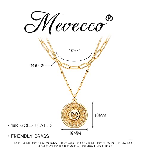 MEVECCO Layered Heart Necklace Pendant Handmade 18k Gold Plated Dainty Gold Choker Arrow Bar Layering Long Necklace for Women - style: Layer Sun Face
