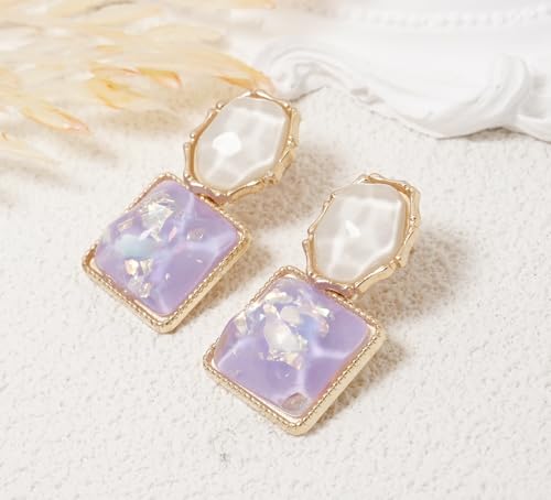 Acrylic Earrings for Women Asymmetrical Resin Dangle Drop Earrings Boho Water Ripple Earring - color: Bling Purple