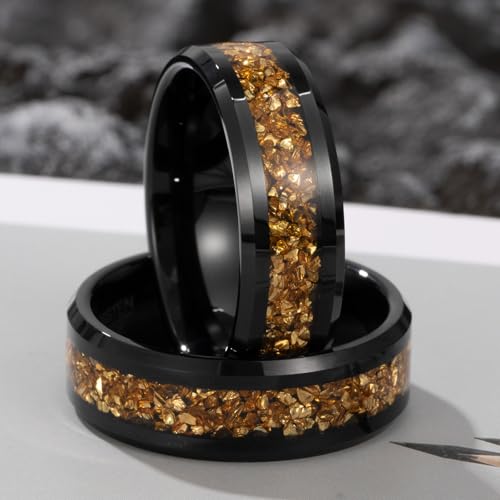 NUNCAD Black Tungsten Ring, Men's Wedding Rings with Blue/Amethyst/Galaxy Opal Ring 4mm 8mm Engagement Promise Ring Comfort Fit Size 5-12 - color: Citrine & 8mm