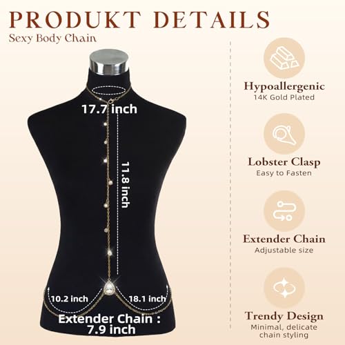 Gold Body Chain for Women, Adjustable Layered Beach Bikini Jewelry | Belly Chain, Waist Chain, Sexy Body Jewelry, Adjustable Fit, Back Chain, Beach Vacation, Festival & Concert - color: Gold-1