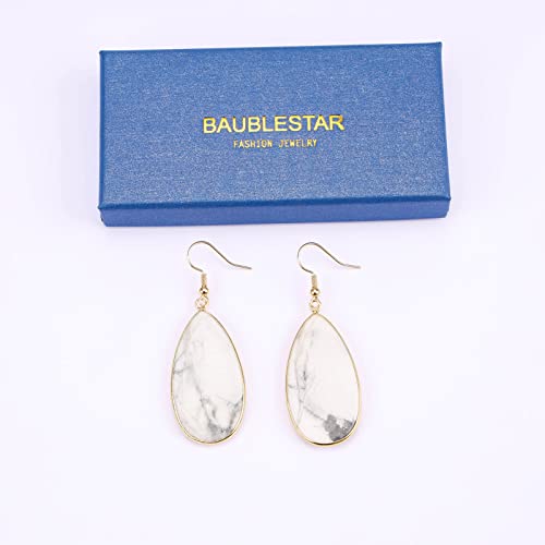BaubleStar Natural Crystal Healing Stone Earrings Statement Teardrop Dangle Earrings for Women - color: White