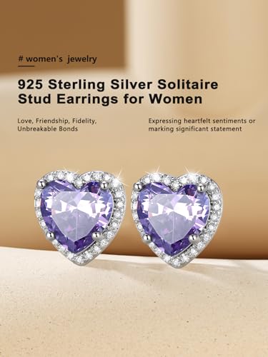 Bestyle Authentic 925 Sterling Silver 2 Carat Birthstone Earrings for Women, More Sparkle Heart/Round Solitaire Diamond Studs Earrings, Great Birthday/Christmas/Anniversary Jewelry for Wife Mother - color: 06. June Alexandrite-Heart