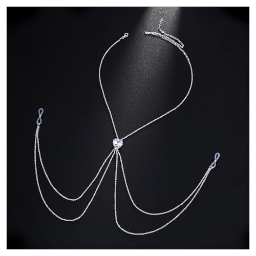 Crystal Heart Non Piercing Nipple Chain Layered Tassel Chest Chain Jewelry Festival Nipple Accessory Jewelry for Women - color: Silver