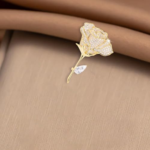 Rhinestone Flower Brooch Cute Floral Crystal Pearl Brooches and Pins for Women Gold brooch Fashion Jewelry for Women Men Gift - color: Golden rose