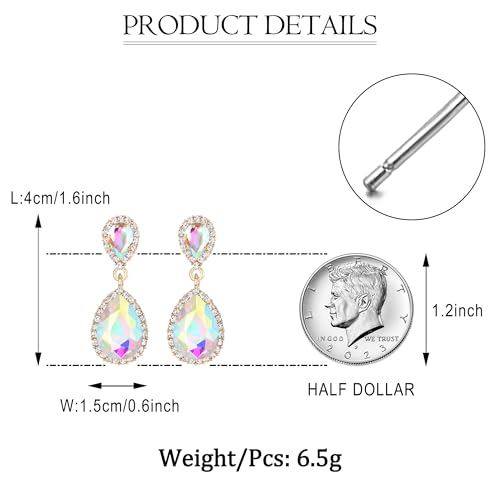 EVER FAITH Women's Austrian Crystal Wedding Tear Drop Dangle Earrings | Bridal Prom Jewelry for Bride Bridesmaid - color: Iridescent AB Gold-Plated-Base