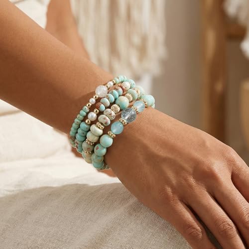 Boho Wooden Beads Bracelets Bohemian Bracelet Stack for Men Women Wood Beaded Bracelet Set - color: K