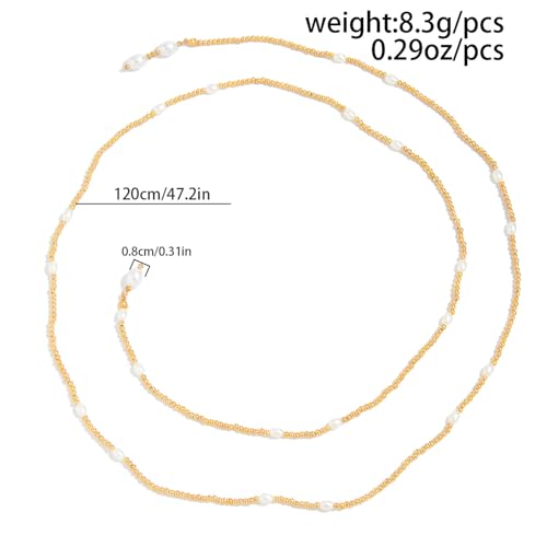 Long Wrap Necklaces for Women Dainty Layered Pearl Chain Necklace Turquoise Wrap Necklaces Long Lariat Necklace Statement Y-shaped Beaded Choker Trendy Costume Jewelry Accessories - color: Gold pearl
