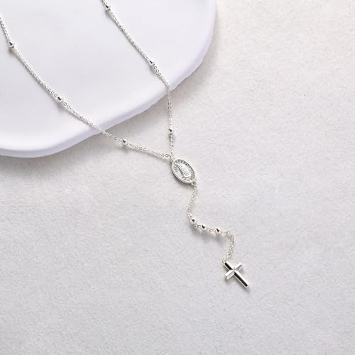 Lariat Gold Necklace for Women, Dainty Long Necklace 14k Gold Plated/Silver Y-Shaped Pendant Necklace Trendy Layered Cz Beaded Chain Drop Necklaces Simple Gold Jewelry for Women Gift - style: LC-1NK-22031-SLW