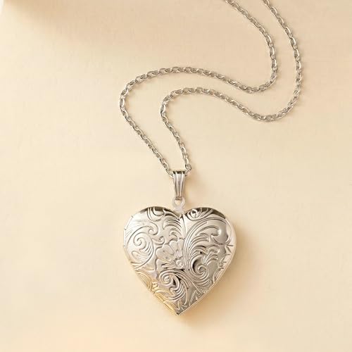 Locket Necklace that Holds Pictures Flower Lockets Pendant Necklaces Birthday Gifts Jewelry - style: Silver Heart