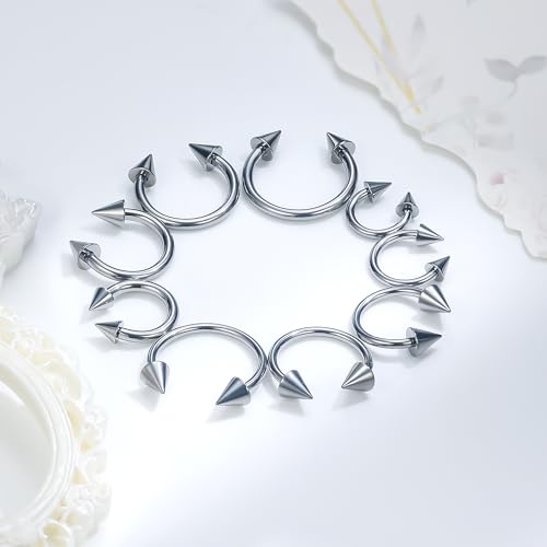 Ruifan 20G 18G 16G 14G 12G Horseshoe Nose Ring Titanium Septum Rings Piercing Jewelry Cartilage Conch Helix Rook Lip Tragus Earring Hoop Eyebrow Retainer For Women Men 6mm 8mm 10mm 12mm 14mm 16mm 19mm - size: Spike: 14G - 16MM