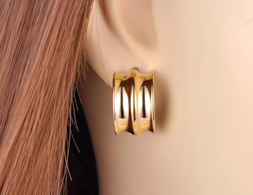 Women's Gold Plated Stainless Steel Triple Band Geometric C-Hoop Stud Earrings
