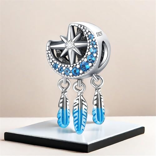 925 Sterling Silver Charms for Bracelets and Necklace Religious Cross Pendants Praying Hands, Bible, Virgin Mary, Jesus, Church Bead Jewelry - color: Star Moon Tassel Feather