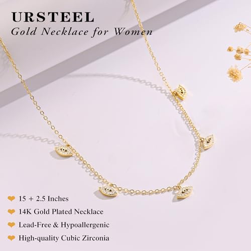 Ursteel 14K-Gold-Plated Necklace for Women Girls, Cute Daisy Pearl Necklace for Girls Clover Butterfly Cubic Zirconia Flower Evil Eye Station Necklaces for Women Teen Girl Gifts - color: Evil Eye Zircon