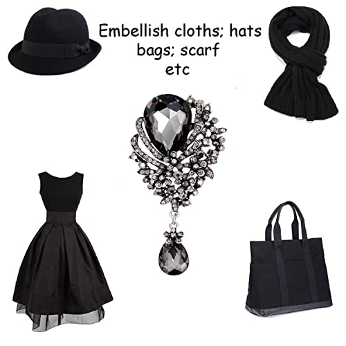 seven wolves Women Crystal Bouquet Brooch Pin All-Match Accessories Rhinestone Brooches and Pins - color: Black B