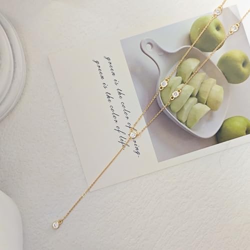 HAXIYA Gold Pearl Y-Shaped Necklace for Women Layered Lariat Long Pendant | 14K Gold Plated/Sterling Silver Dainty Drop Chain Layered Pearl/Beaded Necklaces Simple Gold Jewelry for Women - color: Diamond - Gold